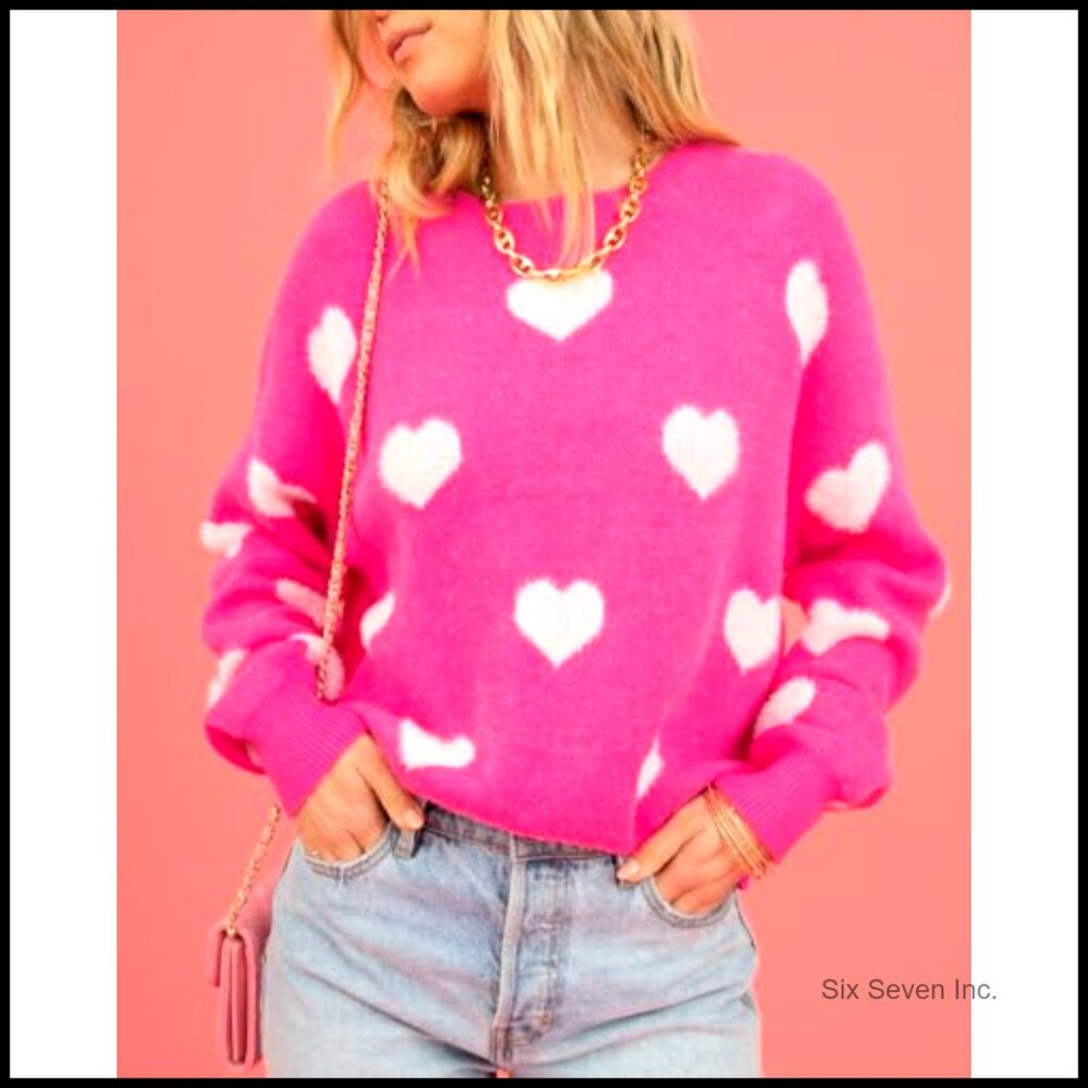 Heart Patchwork Knit Pullover Sweater Long Sleeve… - image 2